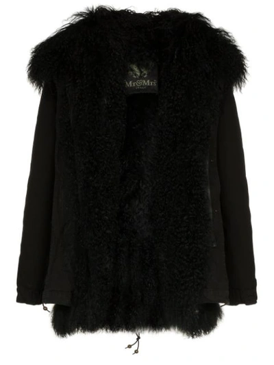Shop Mr & Mrs Italy Shearling Trimmed Hooded Parka In Black