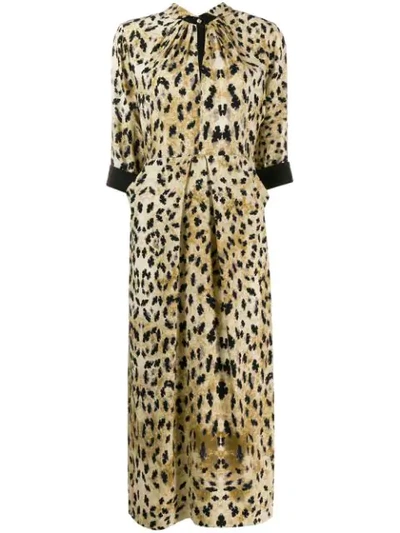 Shop Prada Animal Print Midi Dress In Neutrals