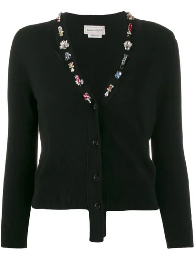 Shop Alexander Mcqueen Crystal Embellished Wool Cardigan In Black