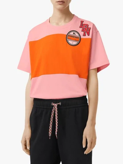 Shop Burberry Logo Graphic Panelled Cotton Oversized T-shirt In Pink