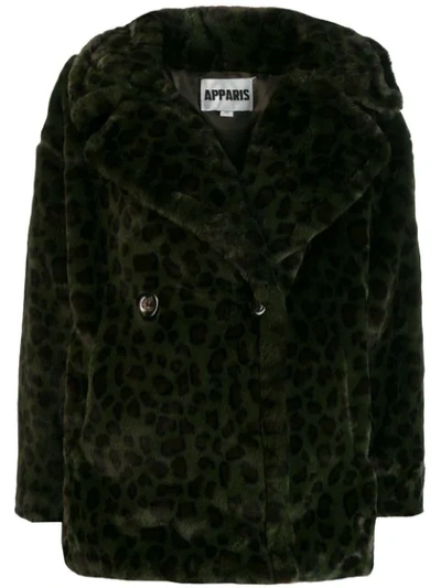 Shop Apparis Amelia Leopard Coat In Green