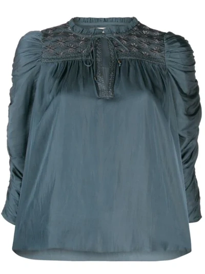 Shop Ulla Johnson Ruched Puff Sleeve Blouse In Blue
