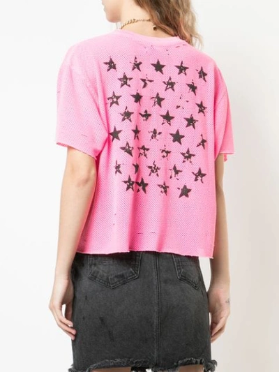 Shop Amiri Logo Distressed Mesh T-shirt In Neon Pink