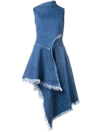Shop Marques' Almeida Asymmetric Denim Dress In Blue