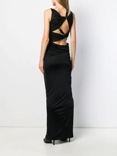 Shop Versace Asymmetric Ruched Long Dress In Black