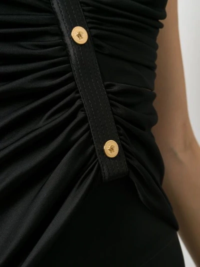 Shop Versace Asymmetric Ruched Long Dress In Black