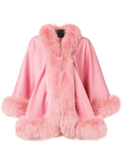 Shop Liska Fur-trimmed Cape In Pink