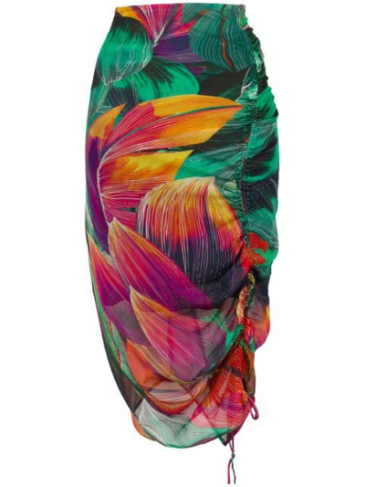 Shop Pinko Floral Print Skirt In Green