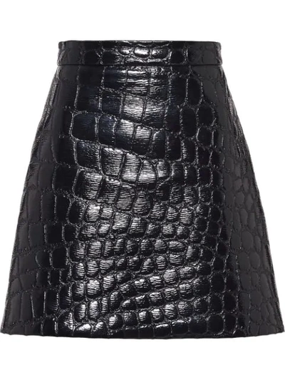 Shop Miu Miu Ciré Crocodile Embossed Effect Skirt In Black