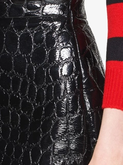 Shop Miu Miu Ciré Crocodile Embossed Effect Skirt In Black