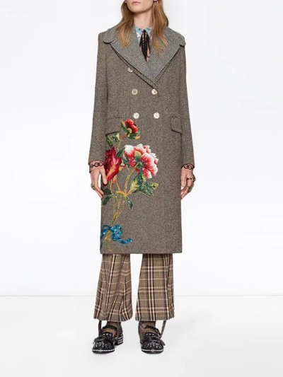 Shop Gucci Sequin Embroidered Wool Coat - Braun
