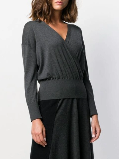 Shop Pringle Of Scotland Long-sleeve Wrap Top In 1202 Charcoal