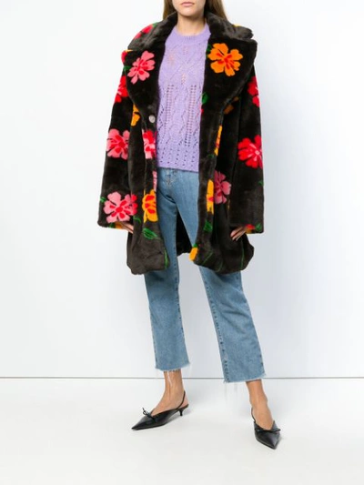 Shop Vivetta Flower Faux Fur Coat In Brown