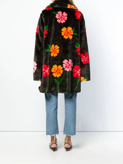 Shop Vivetta Flower Faux Fur Coat In Brown