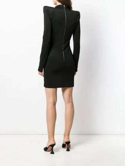 Shop Balmain Exaggerated Shoulder Polka Dot Detail Dress In Black