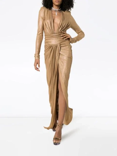 Shop Alexandre Vauthier Square-shoulder Maxi Gown In Neutrals