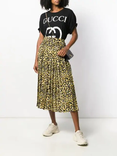 Shop Gucci Leopard-print Pleated Skirt In Black