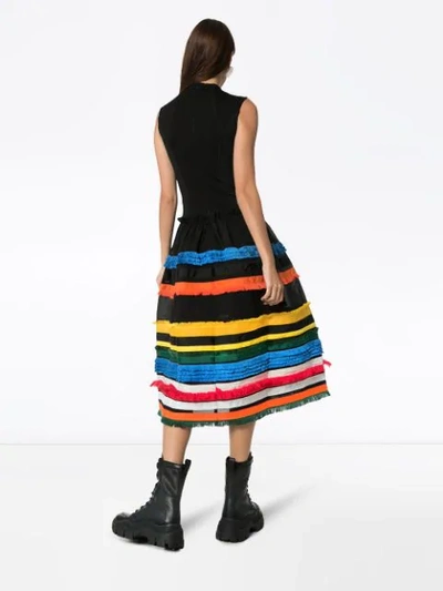 Shop Angel Chen Embroidered-stripe Midi Dress In Black
