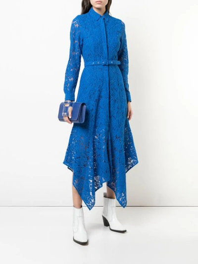 Shop Ganni Lace Long Belted Dress In Blue
