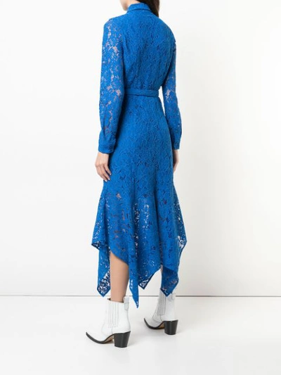 Shop Ganni Lace Long Belted Dress In Blue