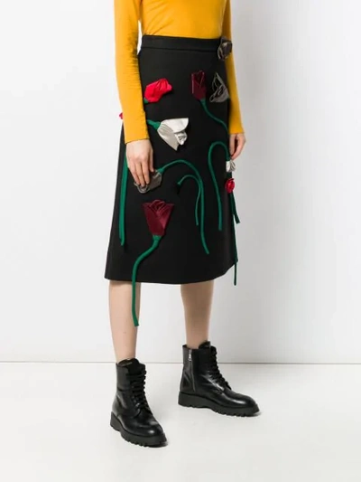 Shop Prada Rose Appliqué Skirt In Black