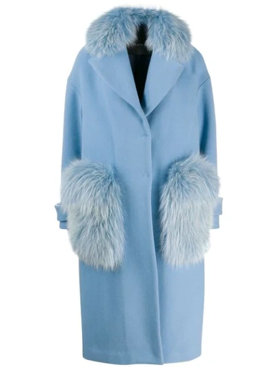 Blancha Fur Trim Coat In Blue | ModeSens