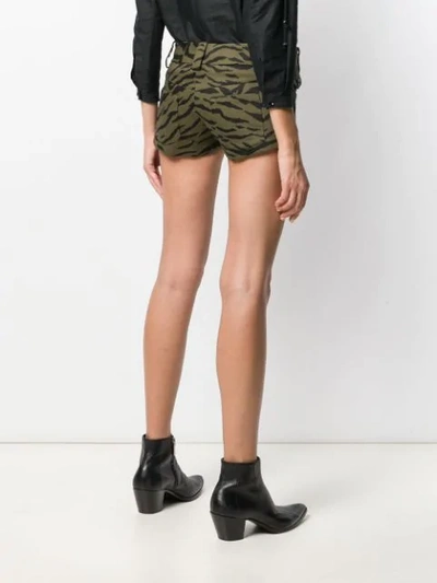 Shop Saint Laurent Zebra Pattern Short Shorts In Green