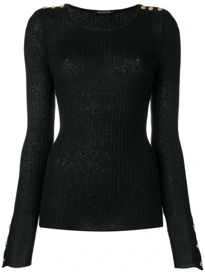Shop Balmain Ribbed Knit Sweater - Black