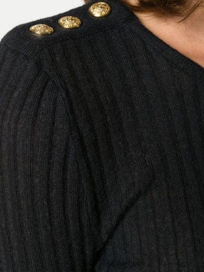 Shop Balmain Ribbed Knit Sweater - Black