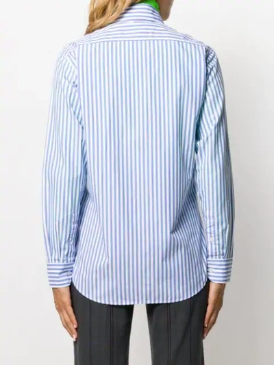 Shop Acne Studios Striped Logo Print Shirt In Blue