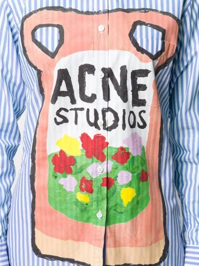 Shop Acne Studios Striped Logo Print Shirt In Blue