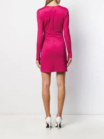 Shop Off-white Ribbed Sleeve Ruched Dress In Pink