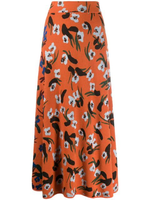 Christian Wijnants Floral Knit Maxi Skirt In Orange | ModeSens
