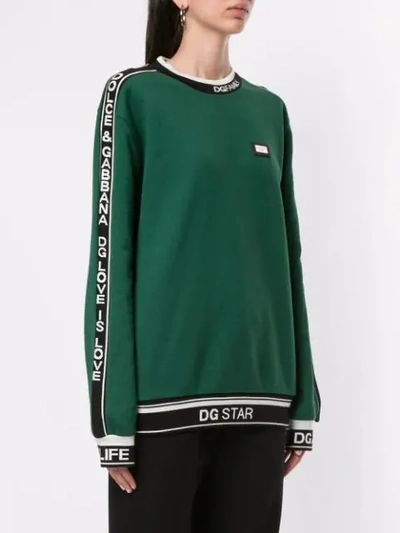 Shop Dolce & Gabbana Slogan Knitted Sweater In V0340 Dark Musk Green