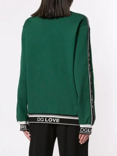 Shop Dolce & Gabbana Slogan Knitted Sweater In V0340 Dark Musk Green