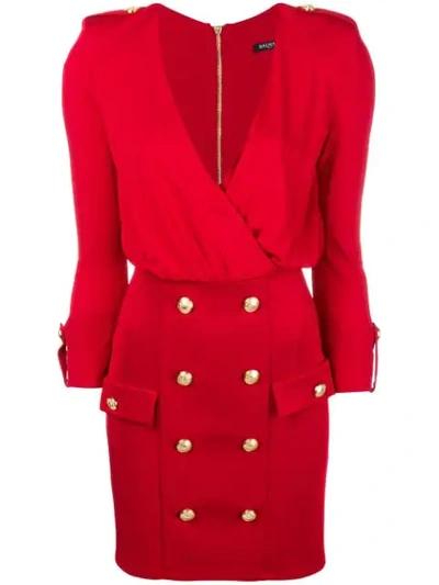 Shop Balmain Surplice Mini Dress - Red