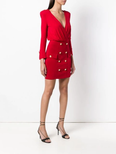 Shop Balmain Surplice Mini Dress - Red