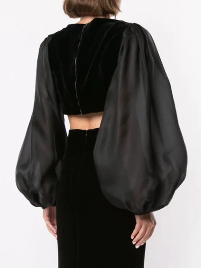 Shop Rasario Puff Sleeve Velvet Top In Black