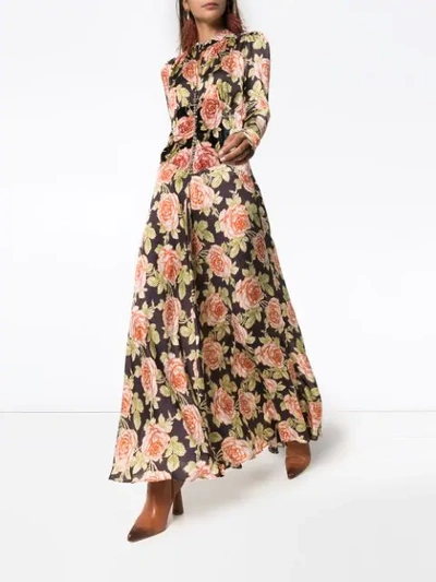 Shop Paco Rabanne Floral Print Flared Dress In Multicolour