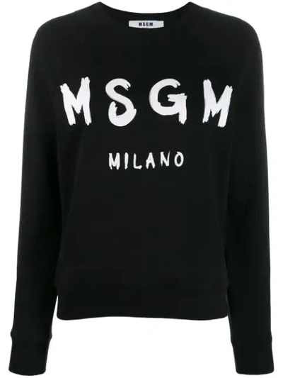 Shop Msgm Logo Print Crew Neck Sweater In Black