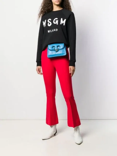 Shop Msgm Logo Print Crew Neck Sweater In Black