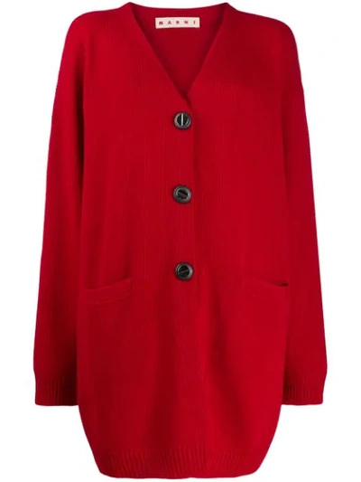 Shop Marni Oversized Knitted Cardigan In Red