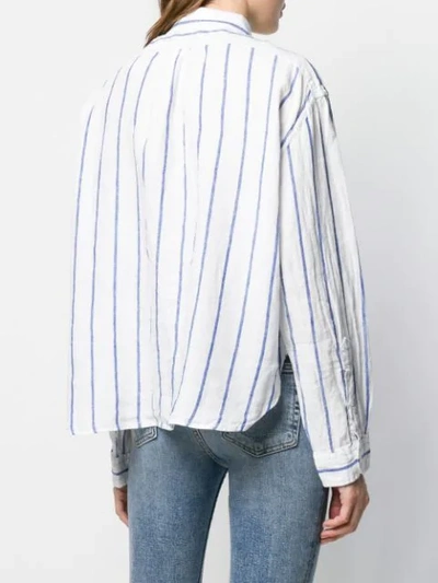 Shop Polo Ralph Lauren Embroidered Logo Striped Linen Shirt In White
