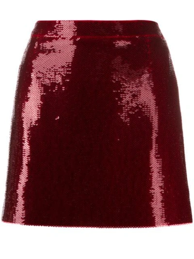 Shop Saint Laurent Sequinned Mini Skirt In Red