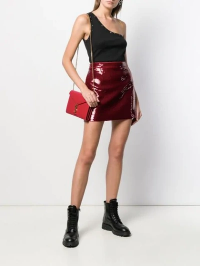 Shop Saint Laurent Sequinned Mini Skirt In Red