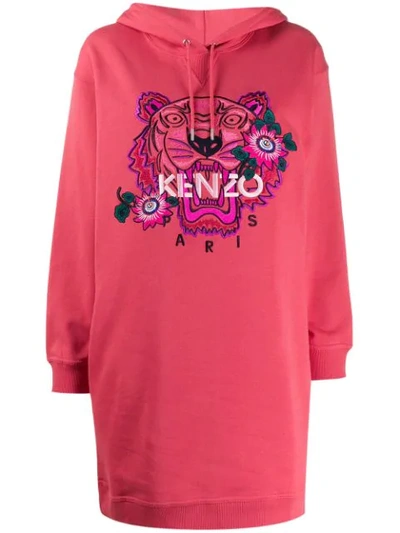 Shop Kenzo 'tiger' Kapuzenkleid In Pink