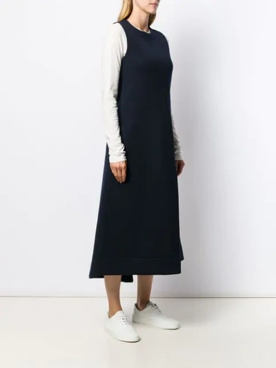 Shop Jil Sander Asymmetric Pleated Sleeveless Dress In Blue