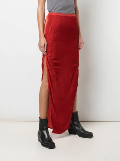 Shop Rick Owens Side Slits Long Skirt In Red