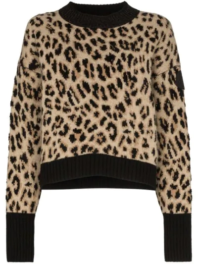 Shop Moncler Leopard-print Knitted Jumper In Brown