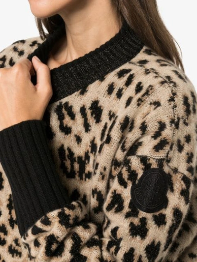 Shop Moncler Leopard-print Knitted Jumper In Brown